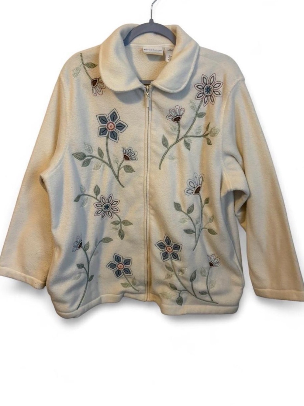 Alfred Dunner Cream Floral Embroidered Teddy Jacket